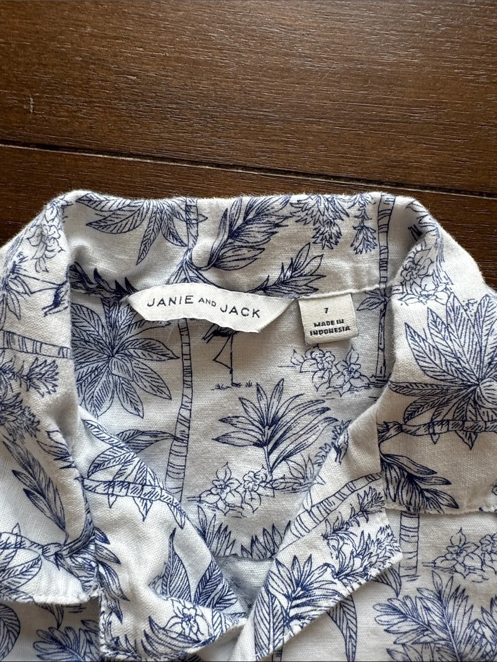 Size 7 Janie and Jack tropical set Linen-Cotton Cabana Shirt and shorts